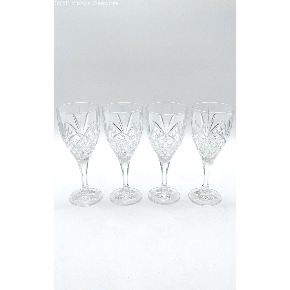 Vintage Cut Crystal Wine Glasses Set of 4 Pineapple Fan Pattern Elegant Stemware